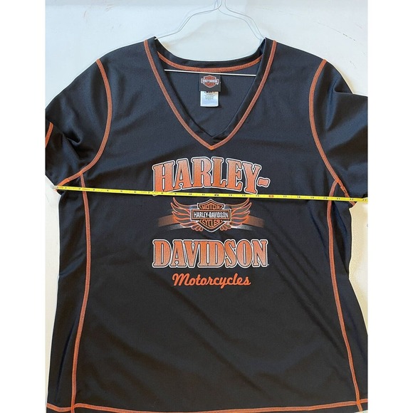 Harley Davidson XL Short Sleeve Women's Baseball Style Jersey Black Orange VA - Picture 10 of 14